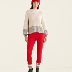 Roots Cabin Sweater Funnel Neck Ribbed Beige Gray Organic Cotton Size XL